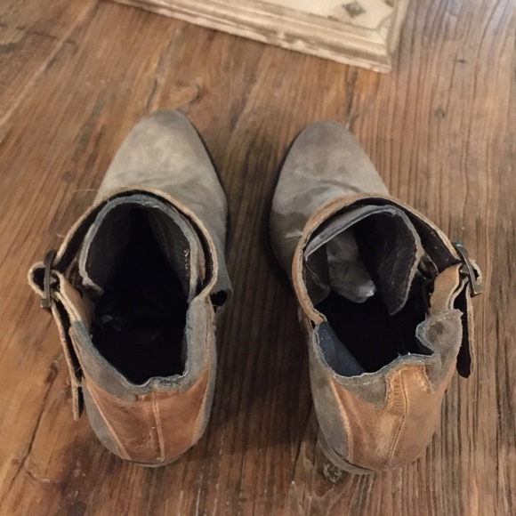 Gray and Brown Ankle Booties Boots w/ Buckles - Picture 4 of 5
